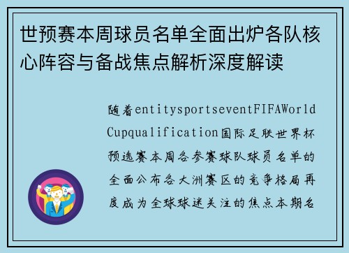 世预赛本周球员名单全面出炉各队核心阵容与备战焦点解析深度解读